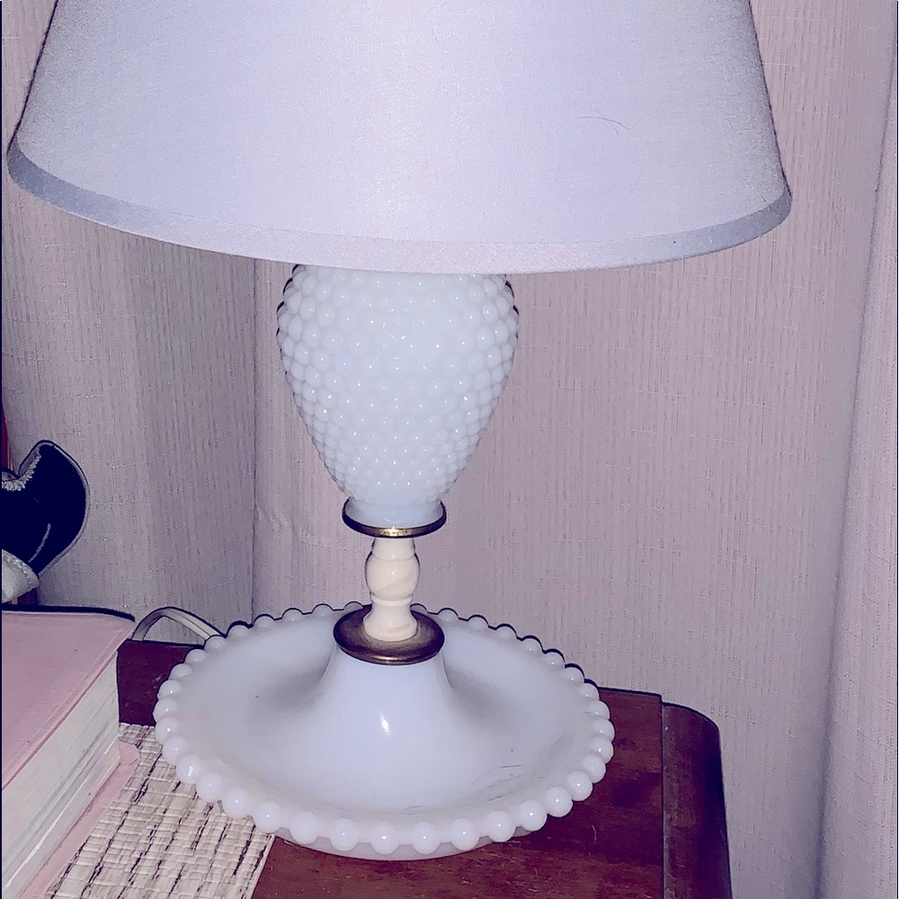 Hobnail Milk Glass Lamp-Vintage